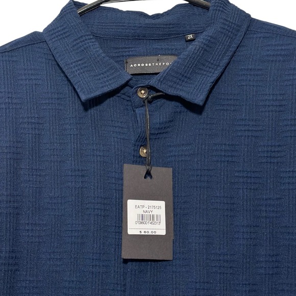 Across The Pond Mens 2X Navy Textured Short Sleeve Button Up Shirt NWT - Picture 3 of 9